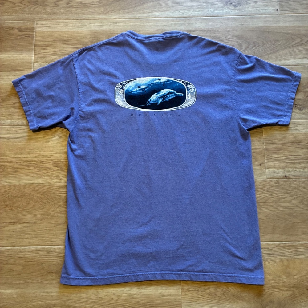 90s Techstyles Sportswear Bermuda Dolphin Surf Graphic T Shirt Purple Mens L USA